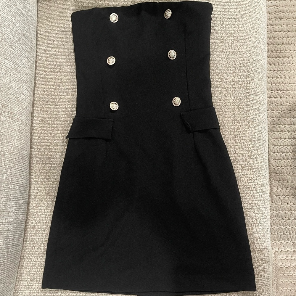 Fashion Nova Black Strapless Dress with Button Detail